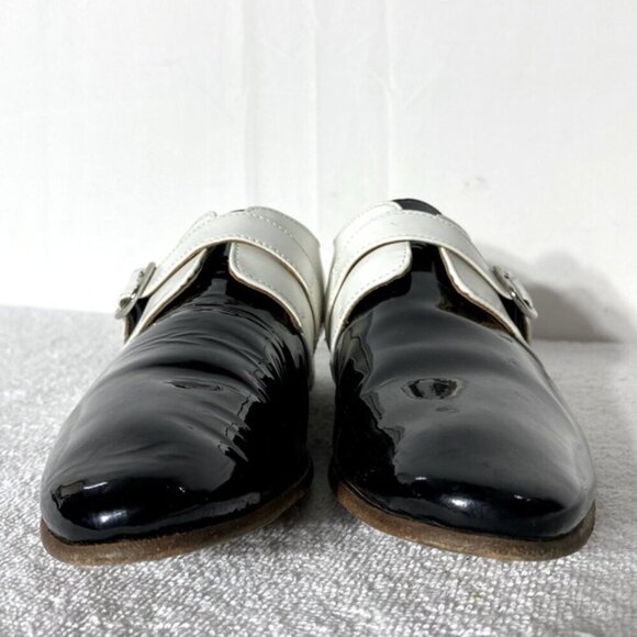 John Fluevog Two Tone Blk & Wht Patent Leather The Gateways Johnston Monkstrap 8 - Picture 12 of 15